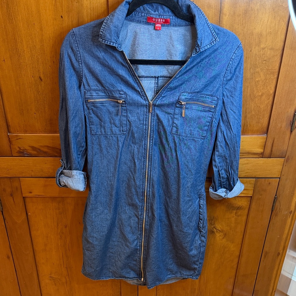 GUESS Elina Chambray/Denim Dress with Gold Accents, Size S - A Classic! !